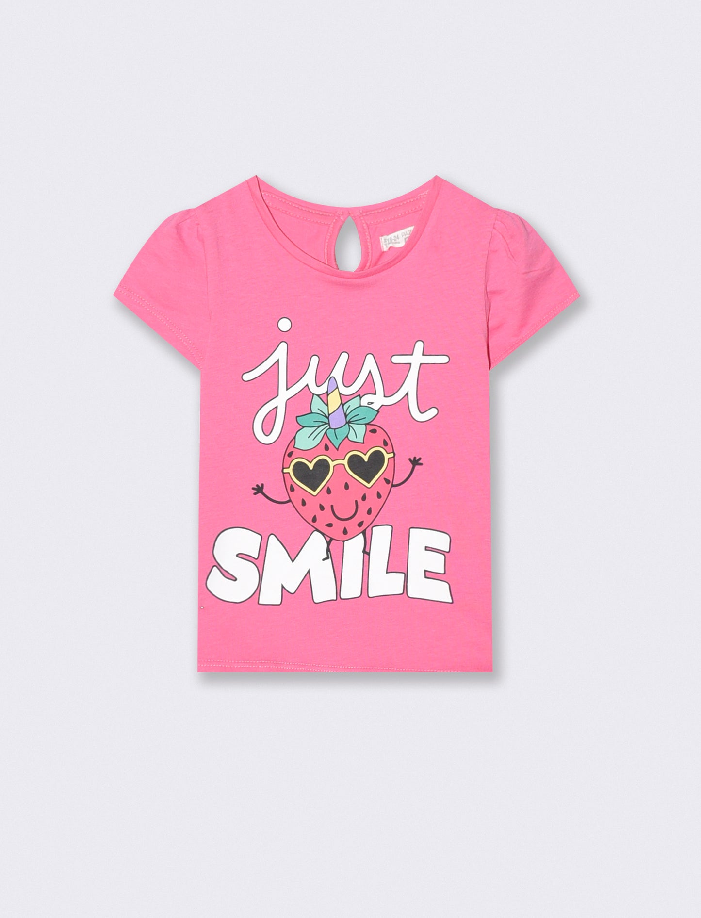 Short T-shirt with Print and Buttons - Pink