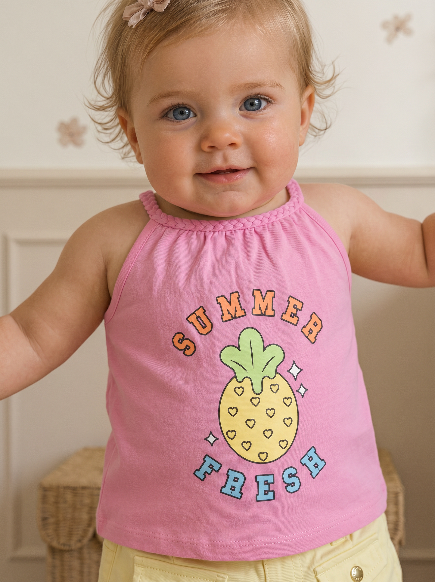 Summer tank top with neck braid - Pink