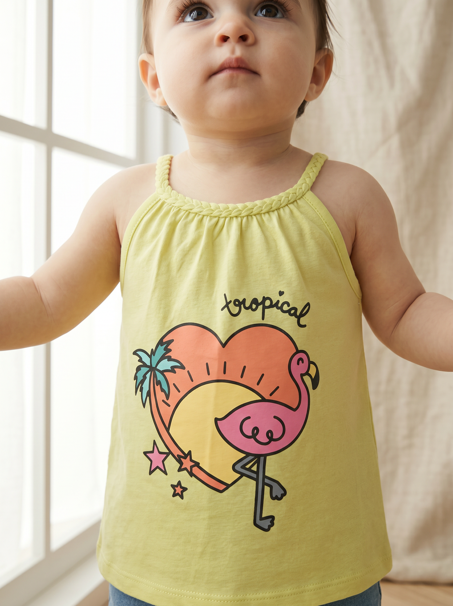 Summer tank top with neck braid - Yellow