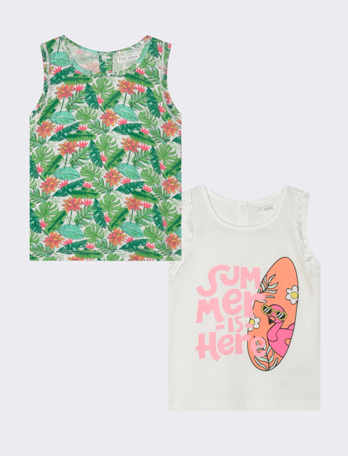 Bipack tank tops with ruffles and unique prints - White