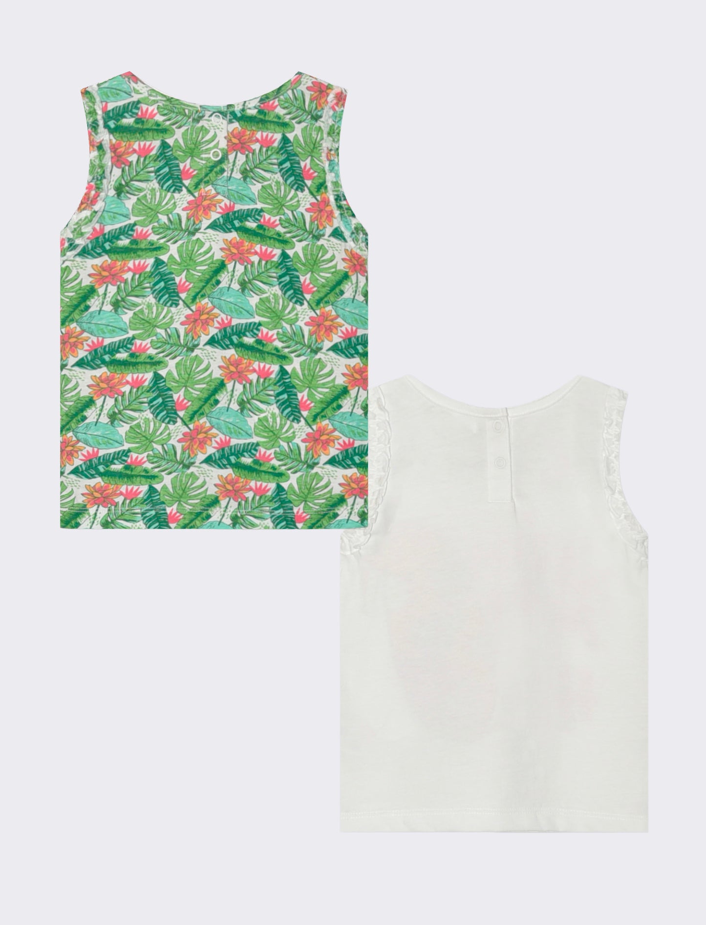 Bipack tank tops with ruffles and unique prints - White