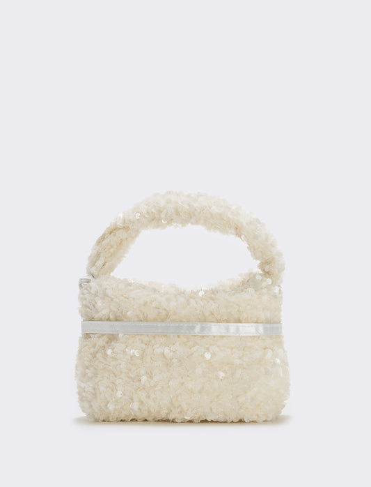 Girl's bag with shiny sequins - White