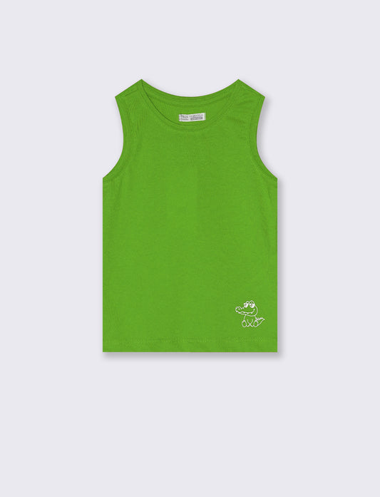 Canotta tinta unita con stampa e costina - Verde prato