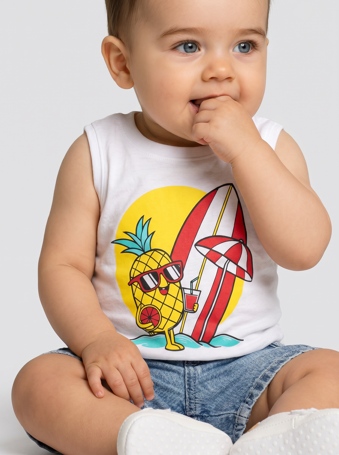 Summer tank top with front print - White