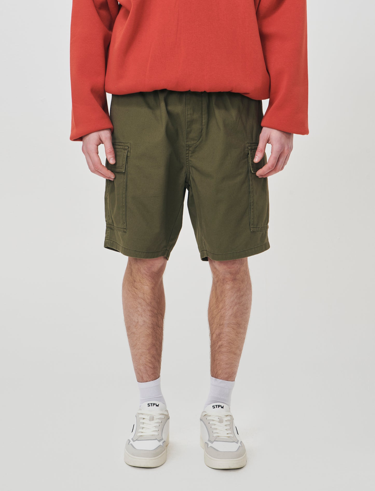 Bermuda cargo in twill con tasche patta - Verde militare