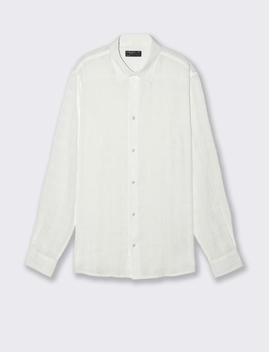 Camicia Goffrata a Quadri Regular Fit - Bianco