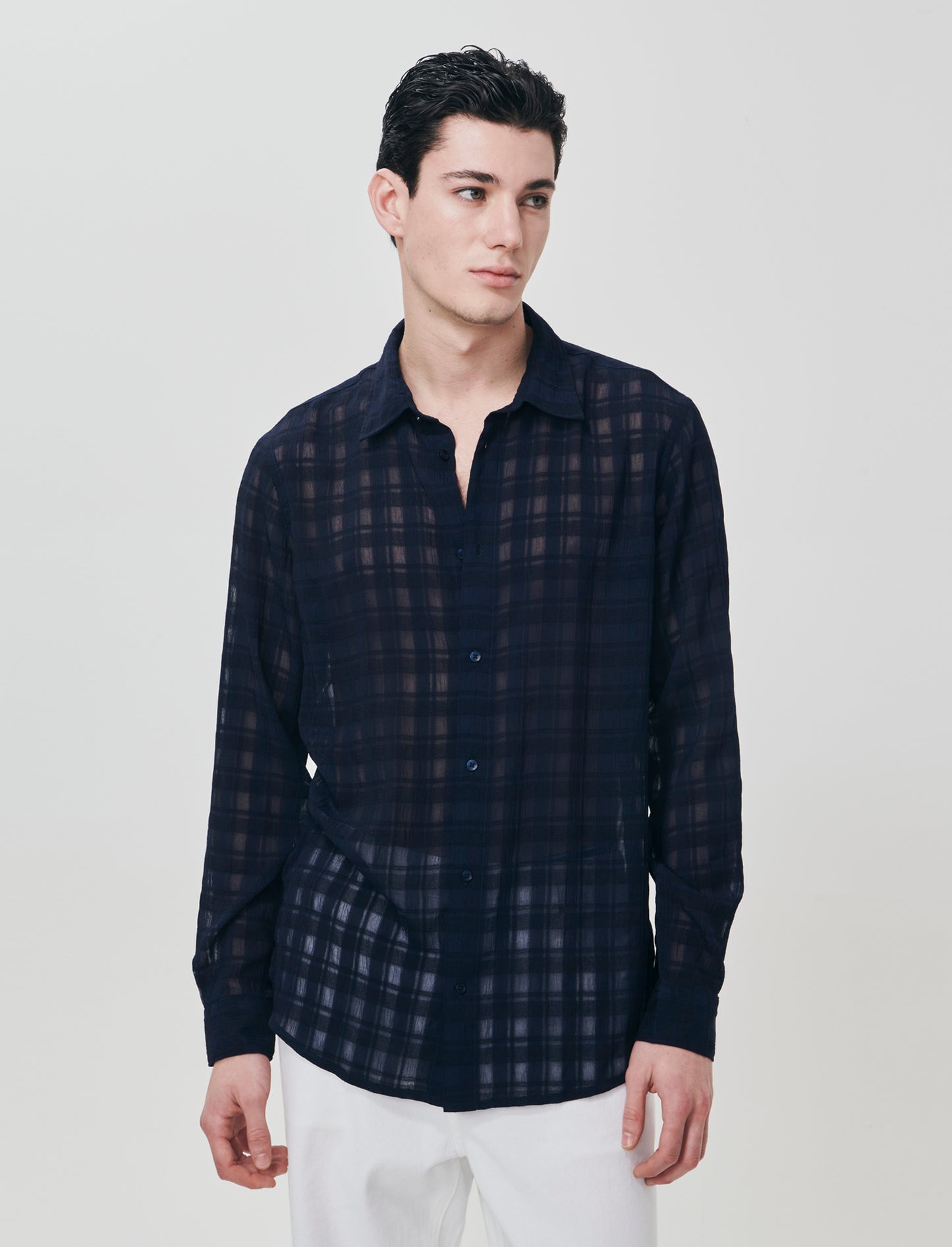 Camicia Goffrata a Quadri Regular Fit - Blu