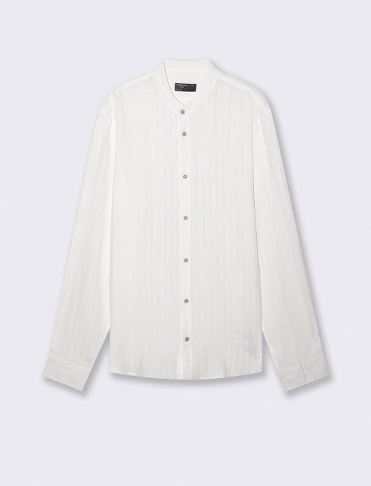 Camicia Coreana Jacquard a Righe - Bianco