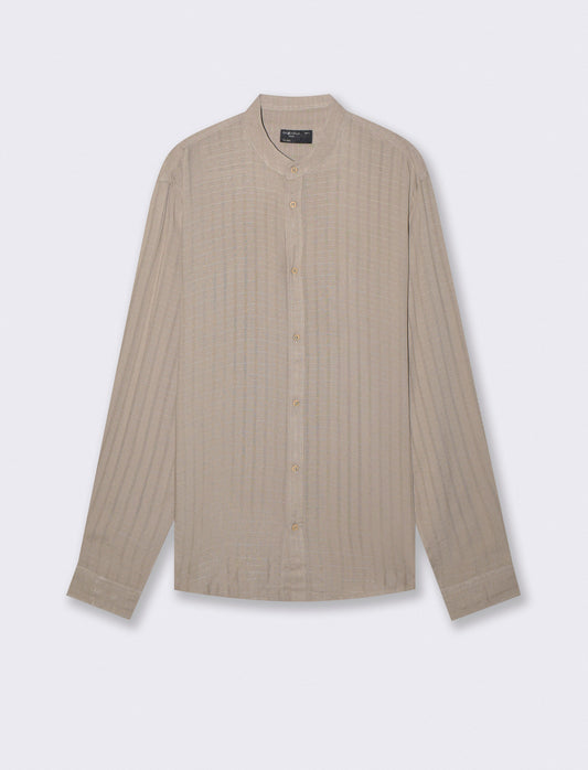 Camicia Coreana Jacquard a Righe - Verde salvia
