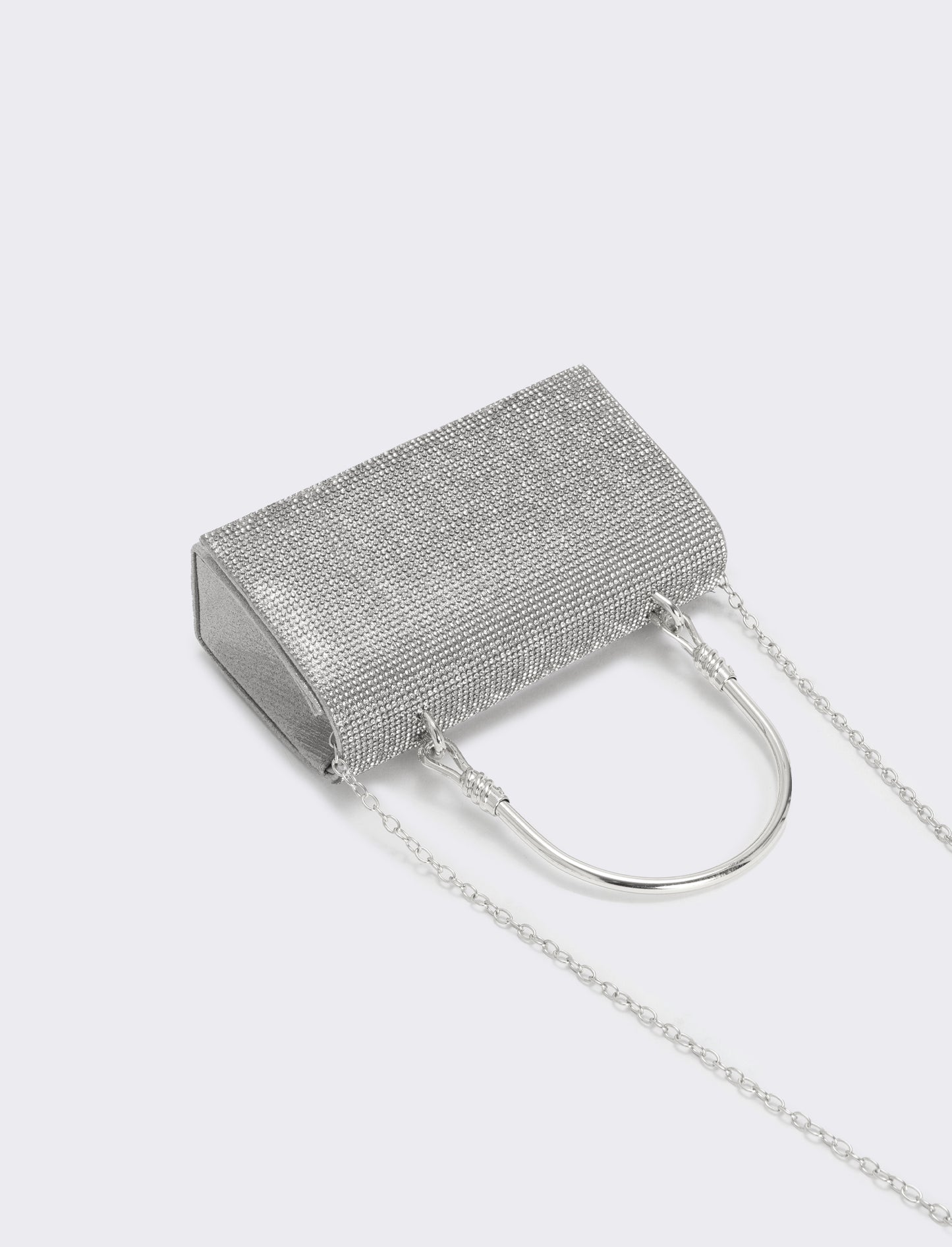 Borsa con strass e manico metallico - Nero