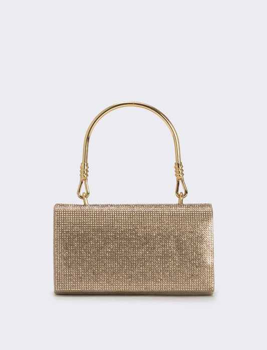 Borsa con strass e manico metallico - Crema
