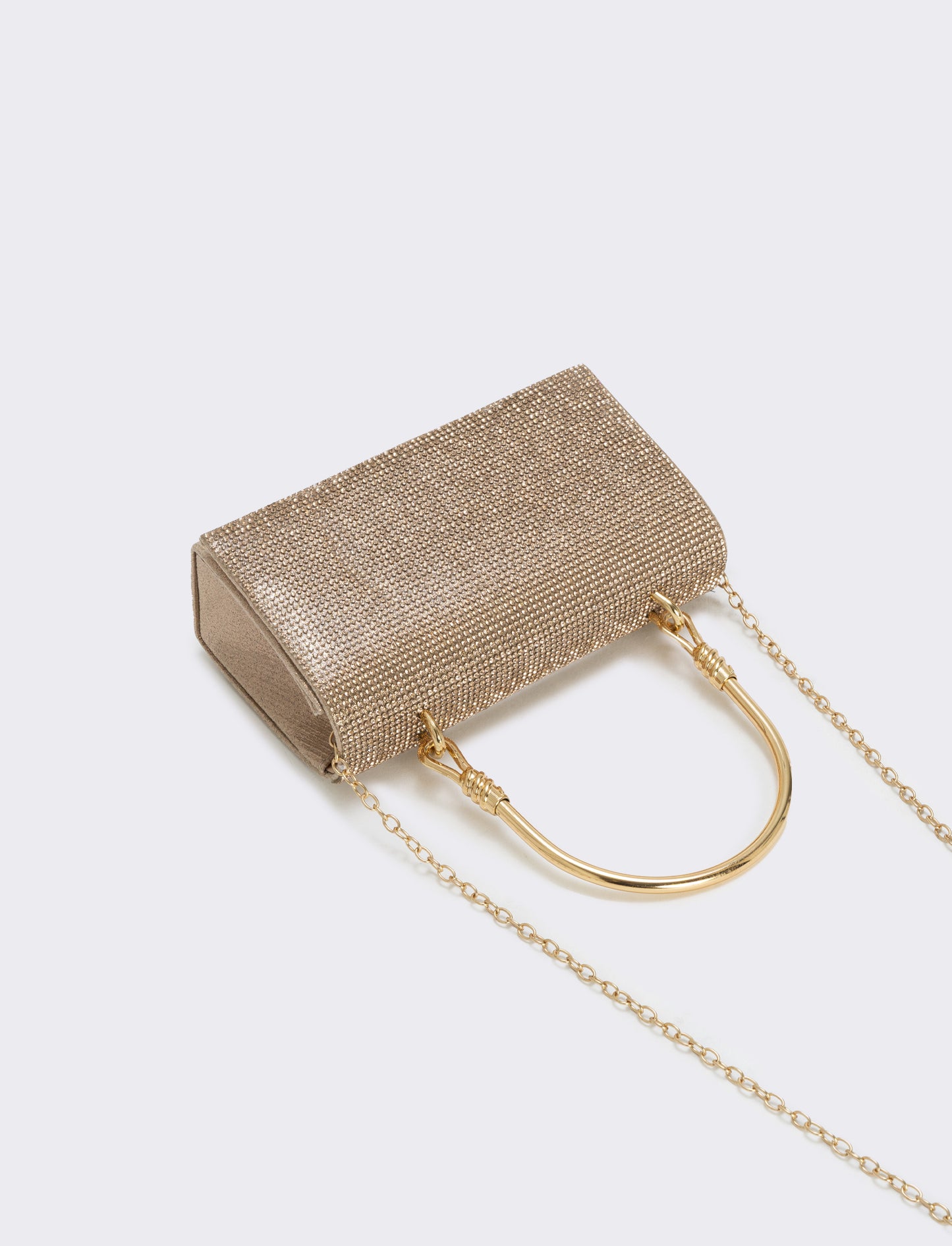 Borsa con strass e manico metallico - Crema
