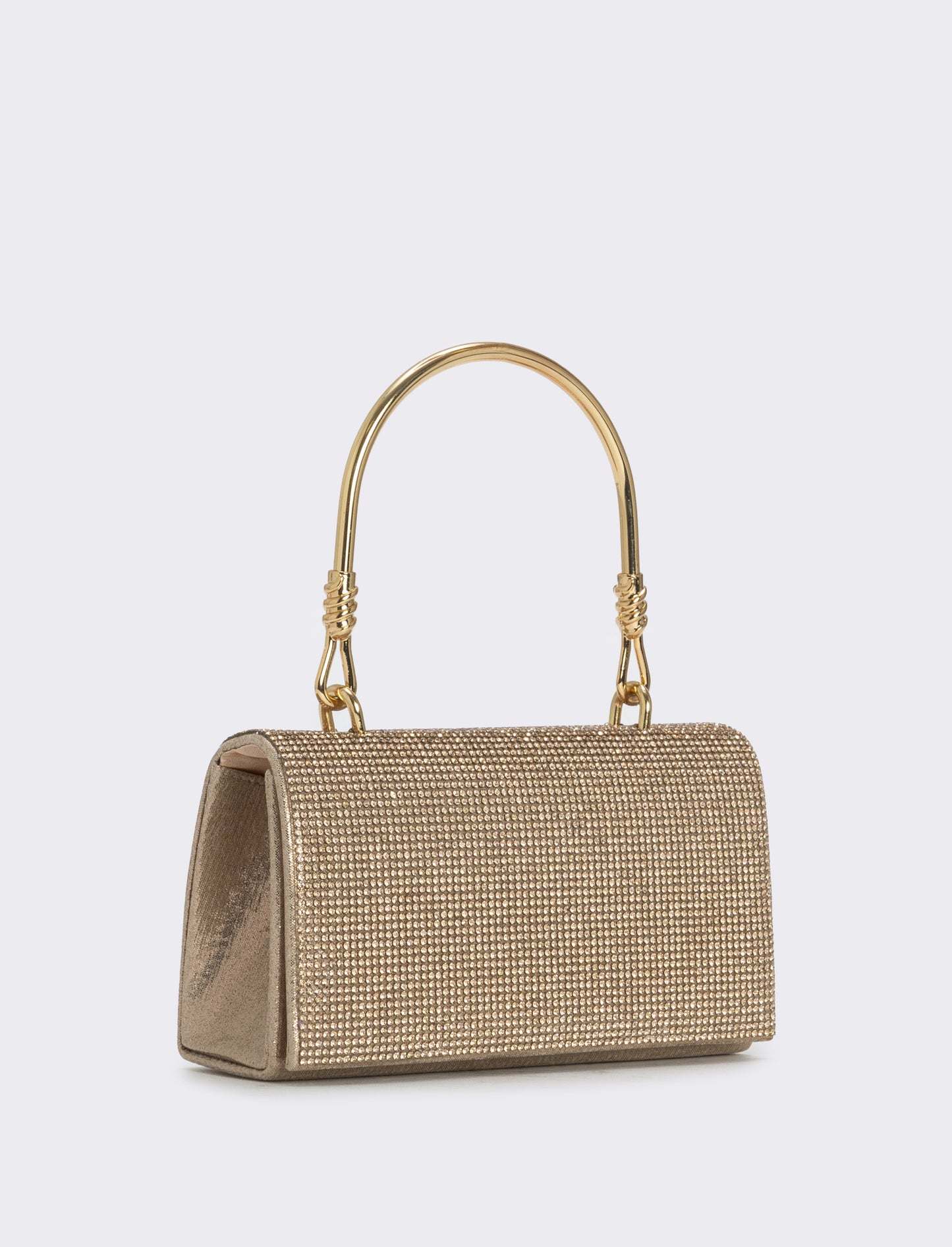 Borsa con strass e manico metallico - Crema