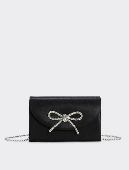 Borsetta rigida con fiocco e strass - Nero