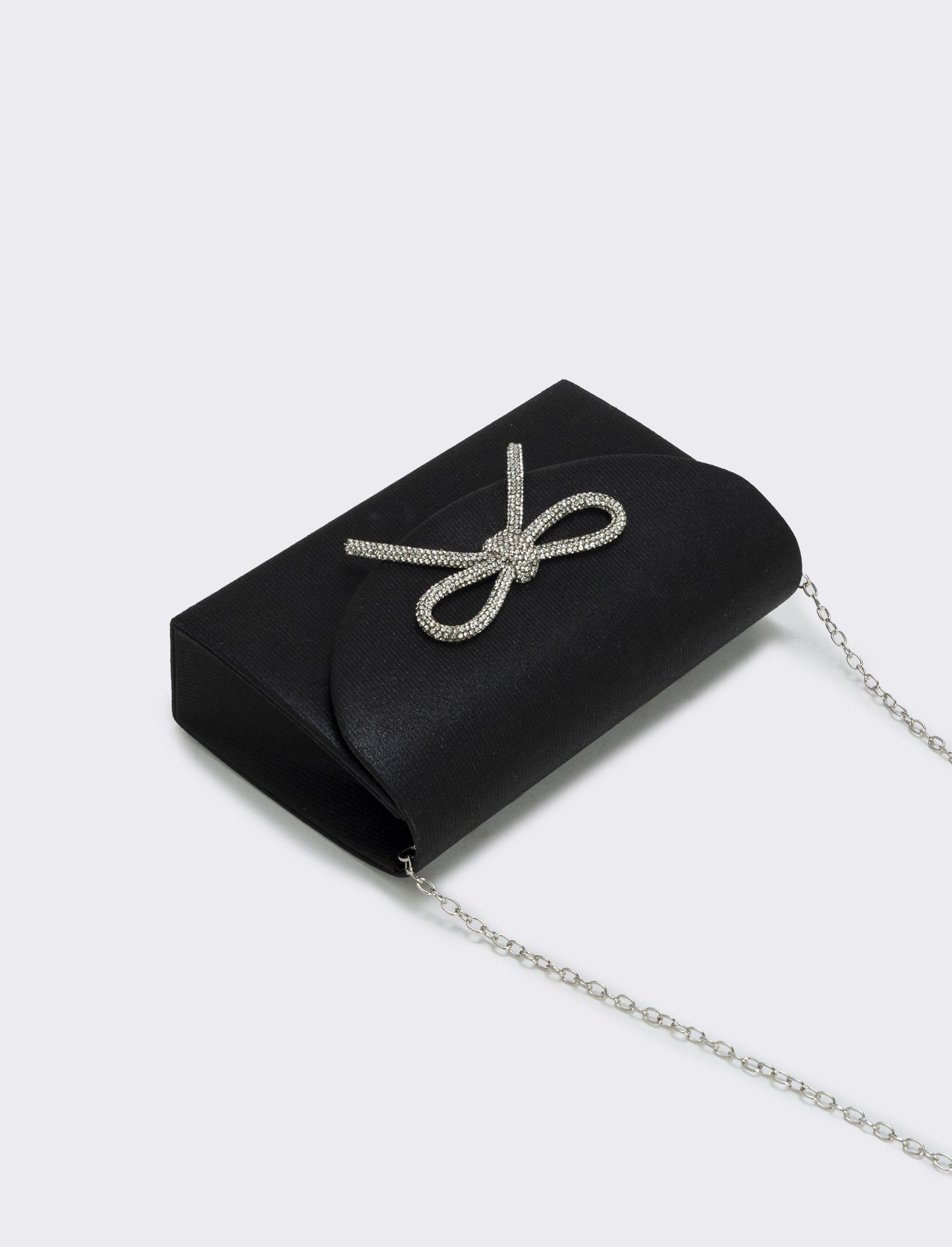 Borsetta rigida con fiocco e strass - Nero