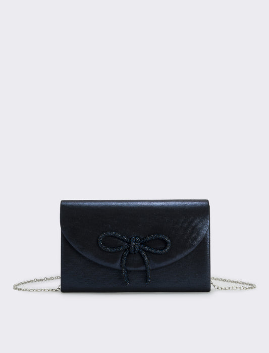 Borsetta rigida con fiocco e strass - Blu