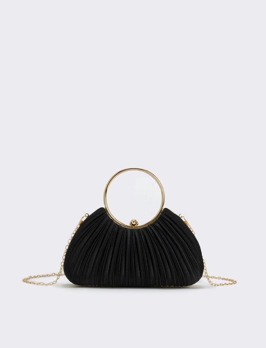 Borsa plisset rigida con manico a cerchio - Nero