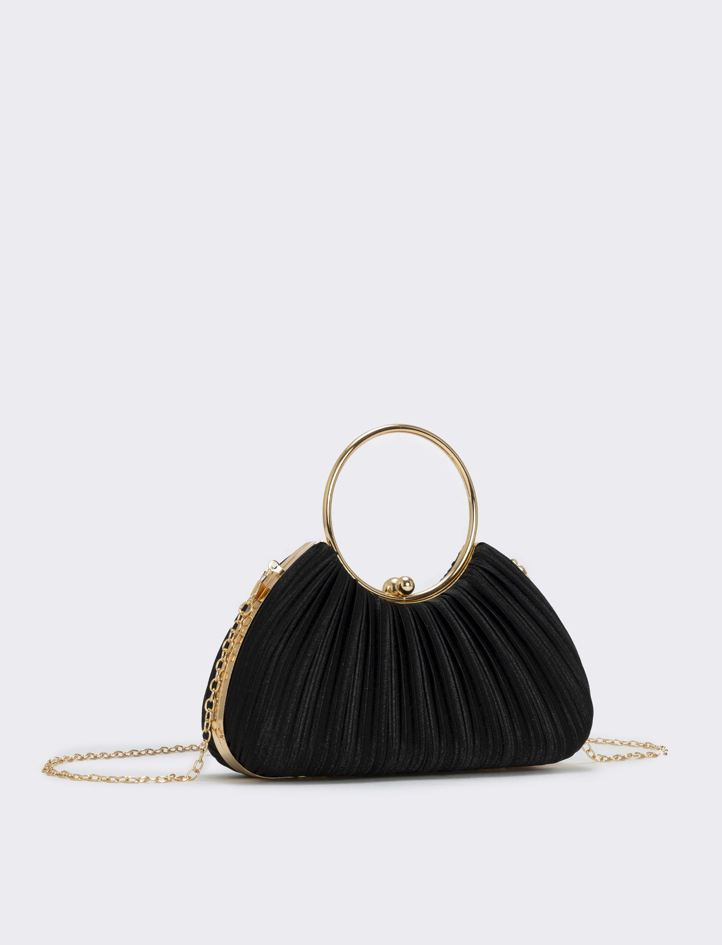 Borsa plisset rigida con manico a cerchio - Nero