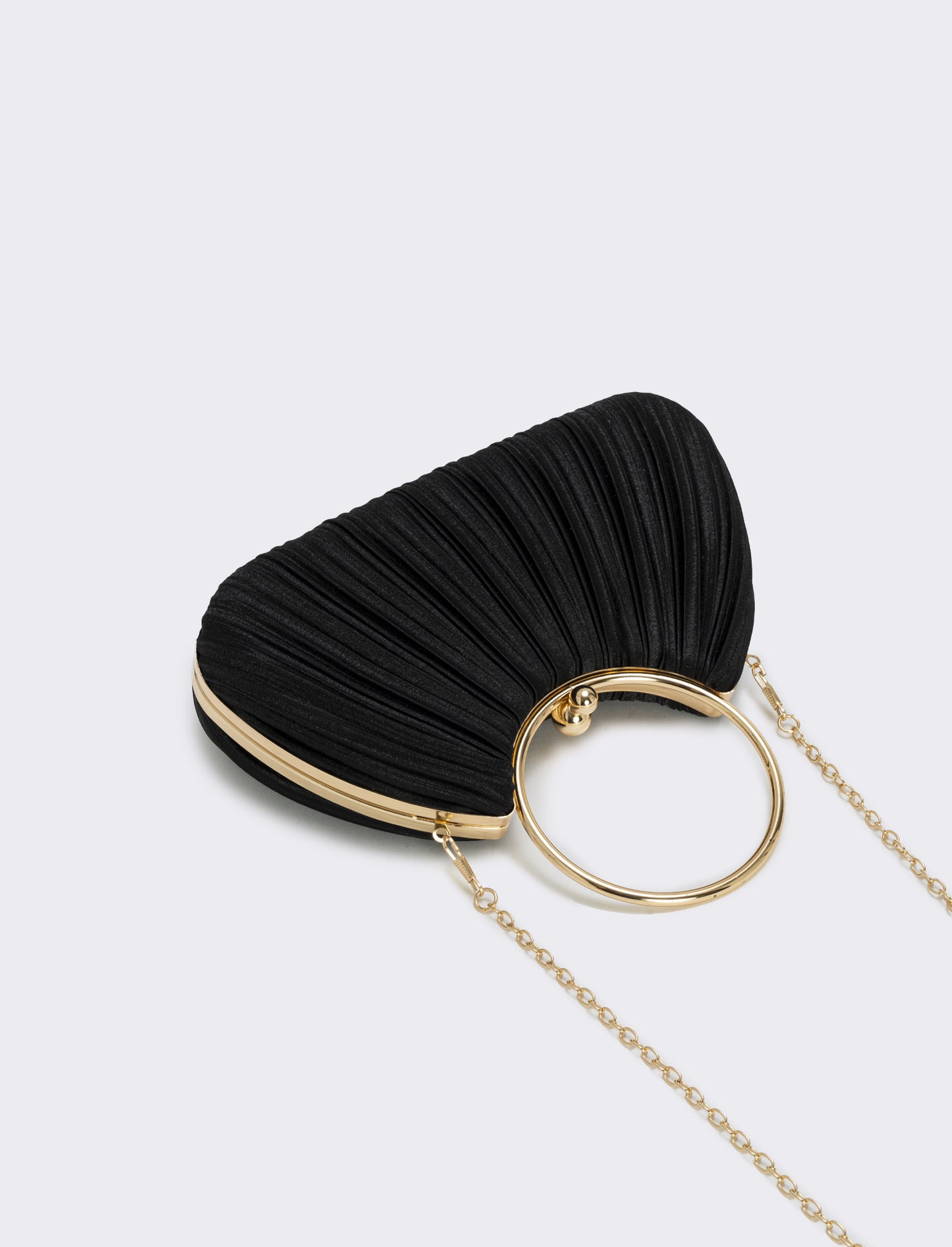 Borsa plisset rigida con manico a cerchio - Nero