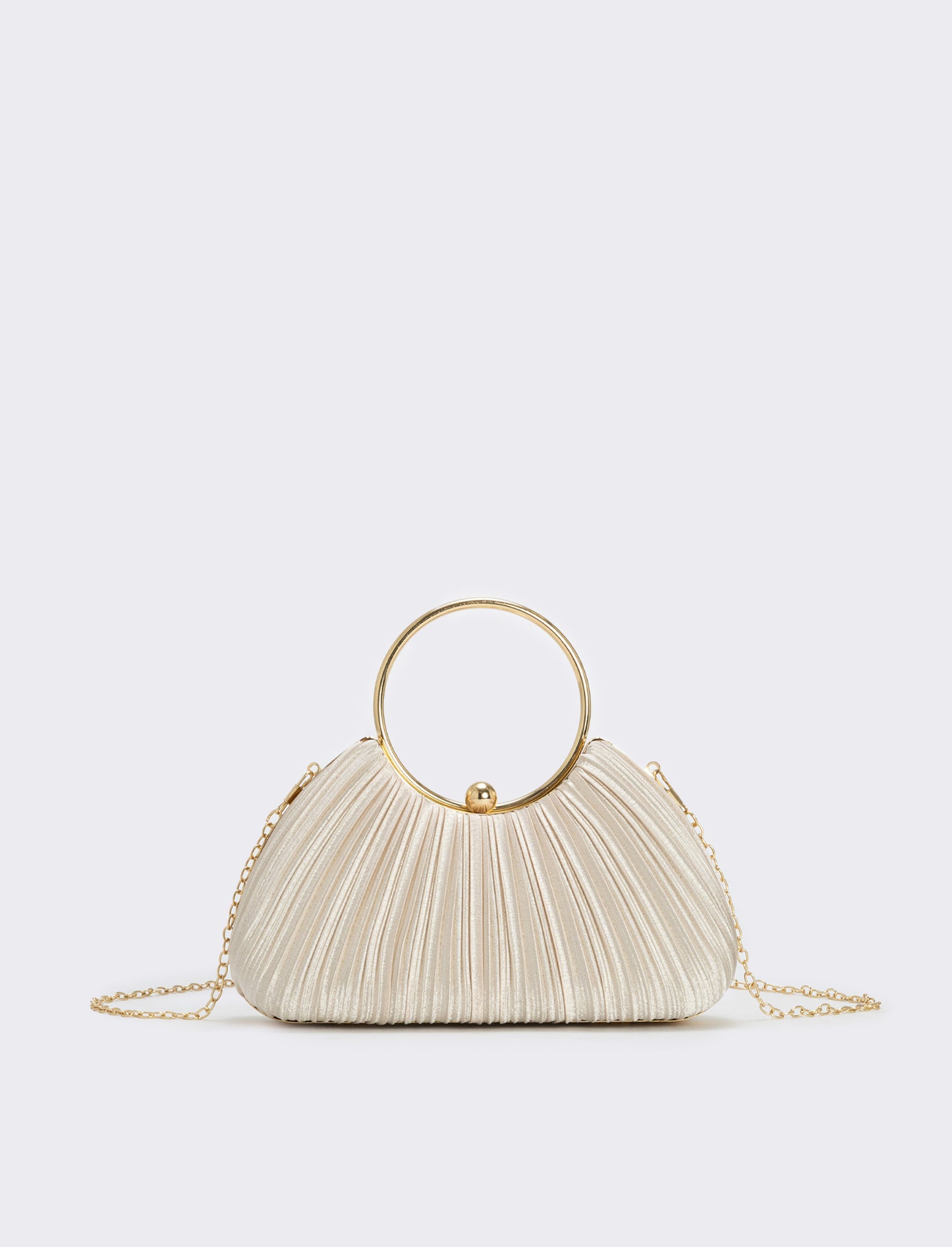 Borsa plisset rigida con manico a cerchio - Beige