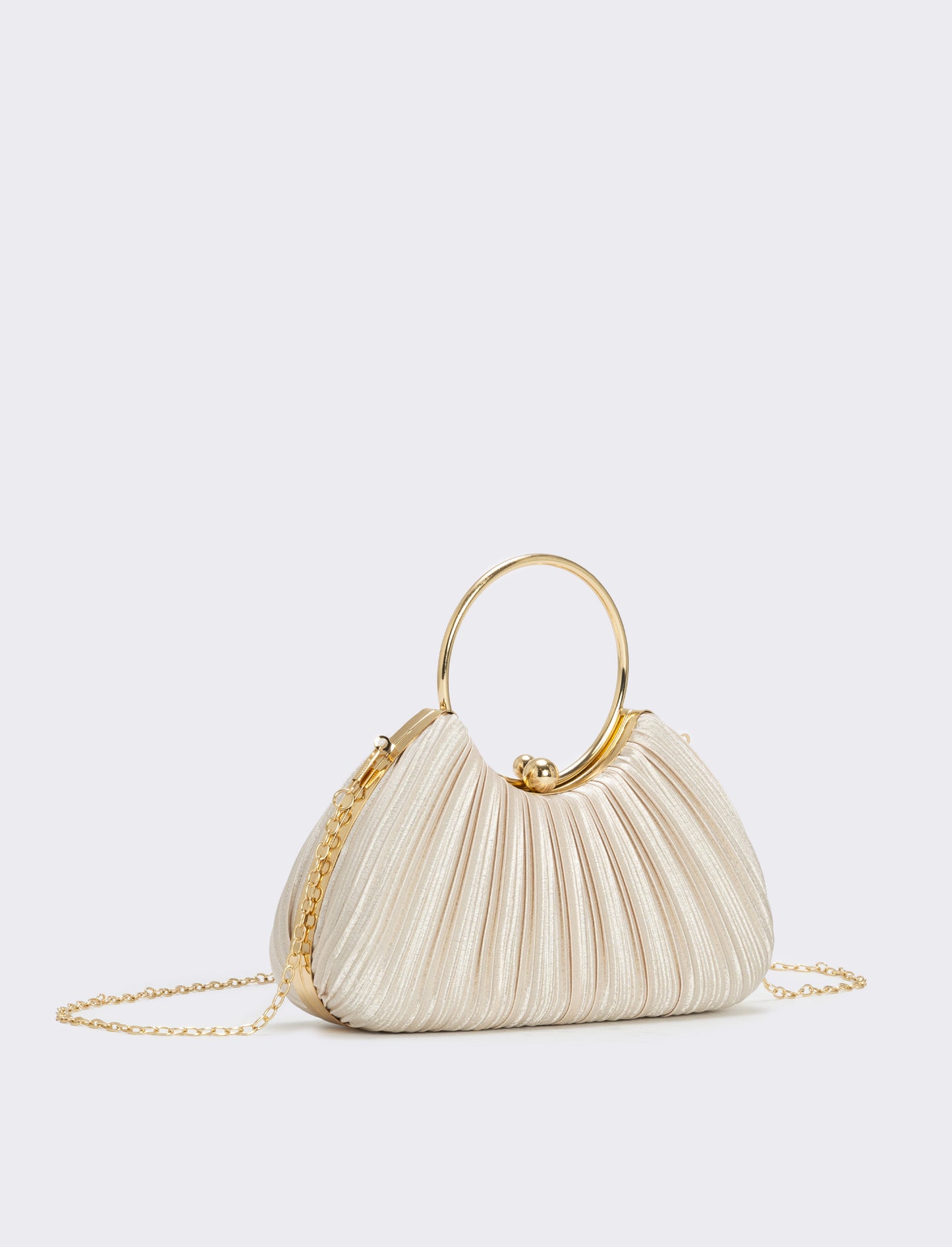 Borsa plisset rigida con manico a cerchio - Beige