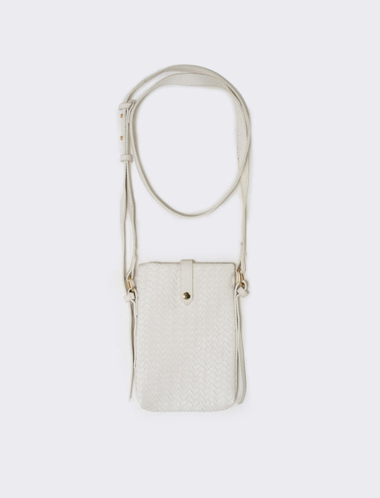 Portacellulare intrecciato con tracolla elegante - Bianco