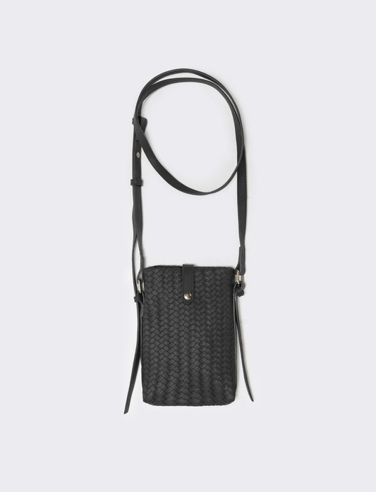 Portacellulare intrecciato con tracolla elegante - Nero