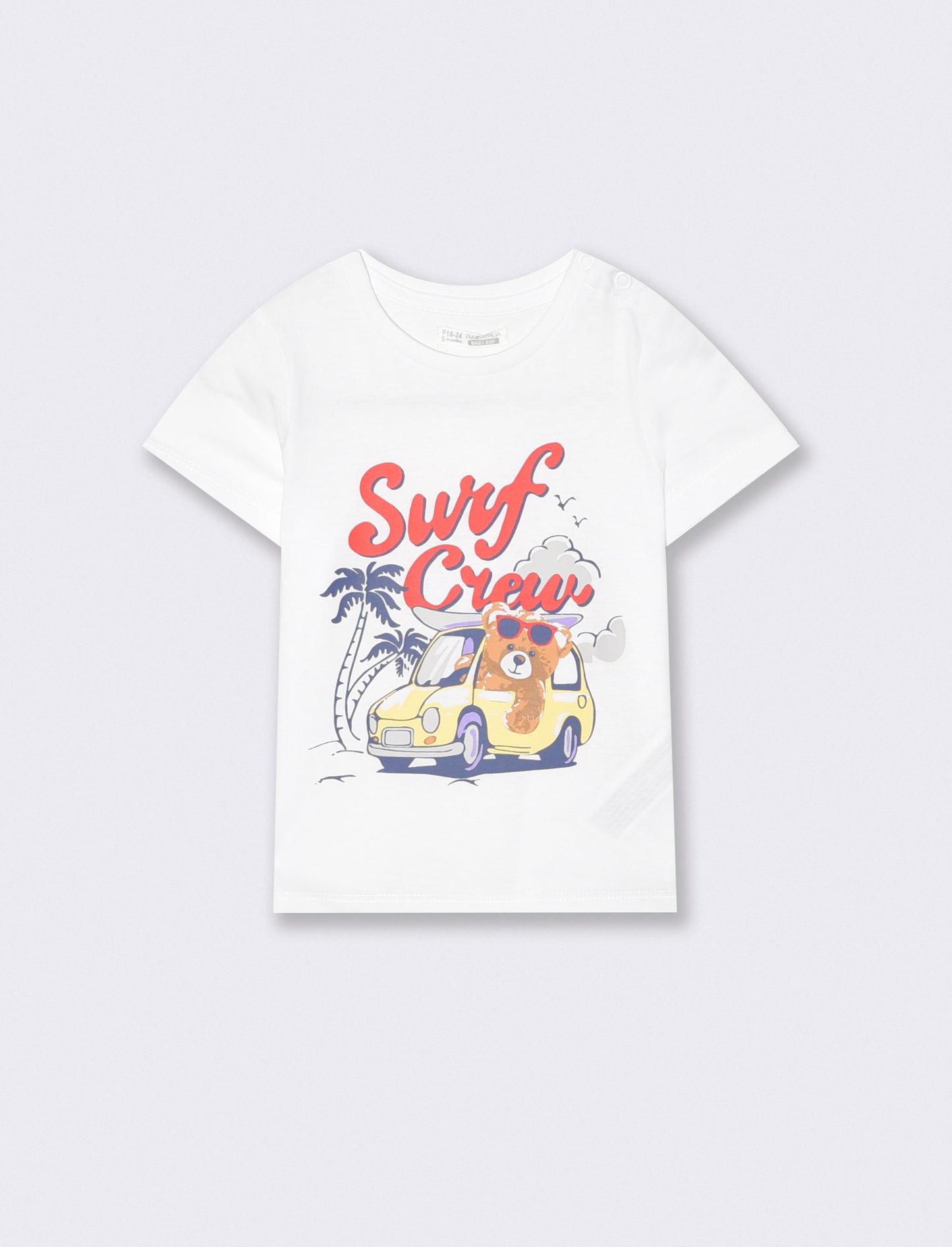 Crew neck T-shirt with print and buttons - White