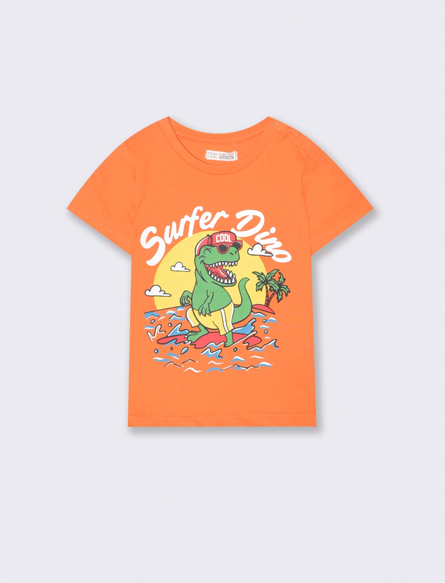 Crew neck T-shirt with print and buttons - Orange