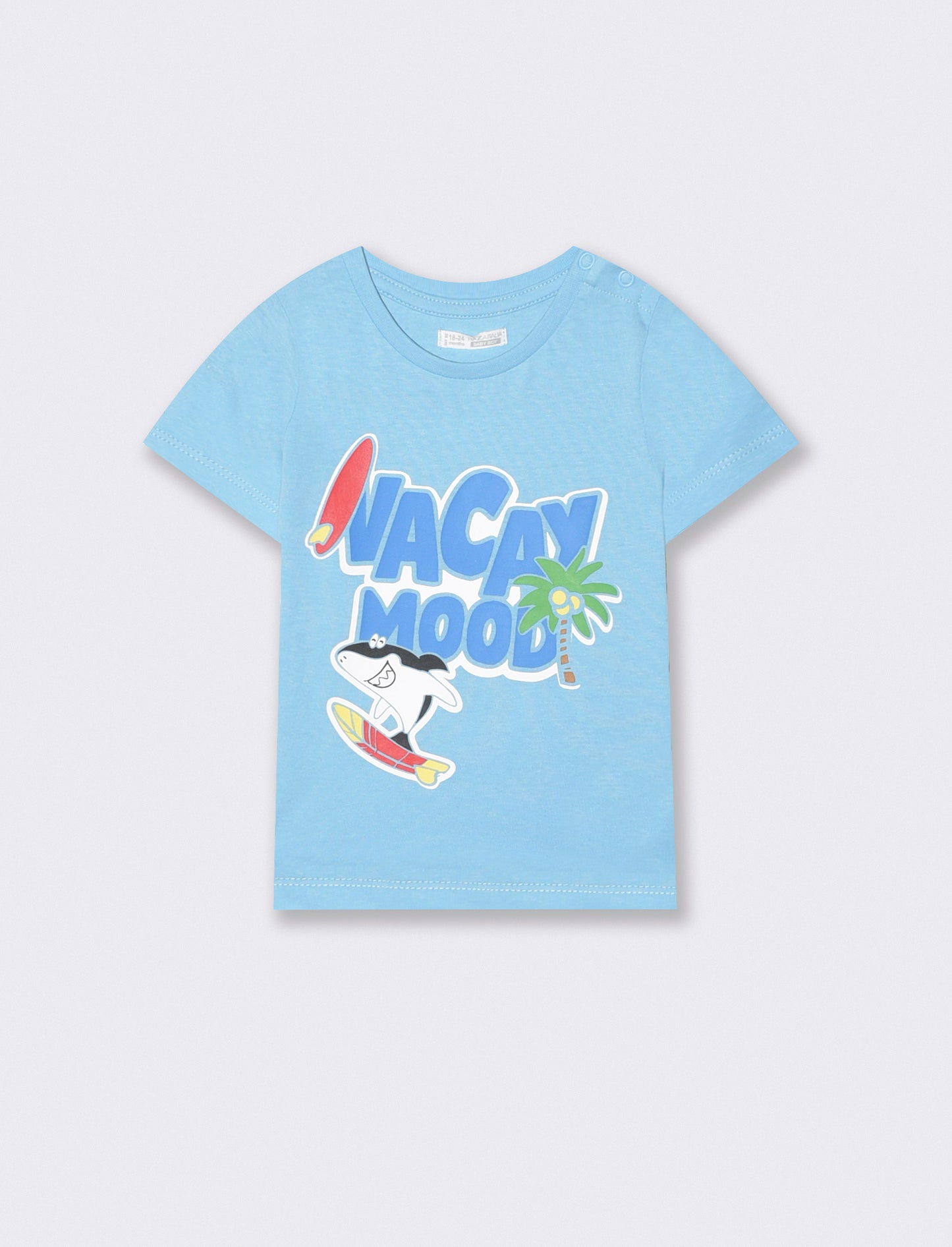 Crew neck T-shirt with print and buttons - Sky blue