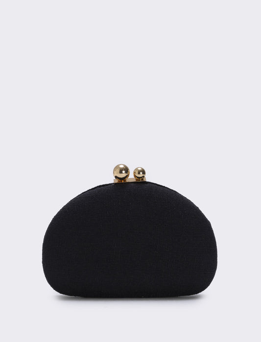 Borsetta clutch rigida mezzaluna in tessuto - Nero