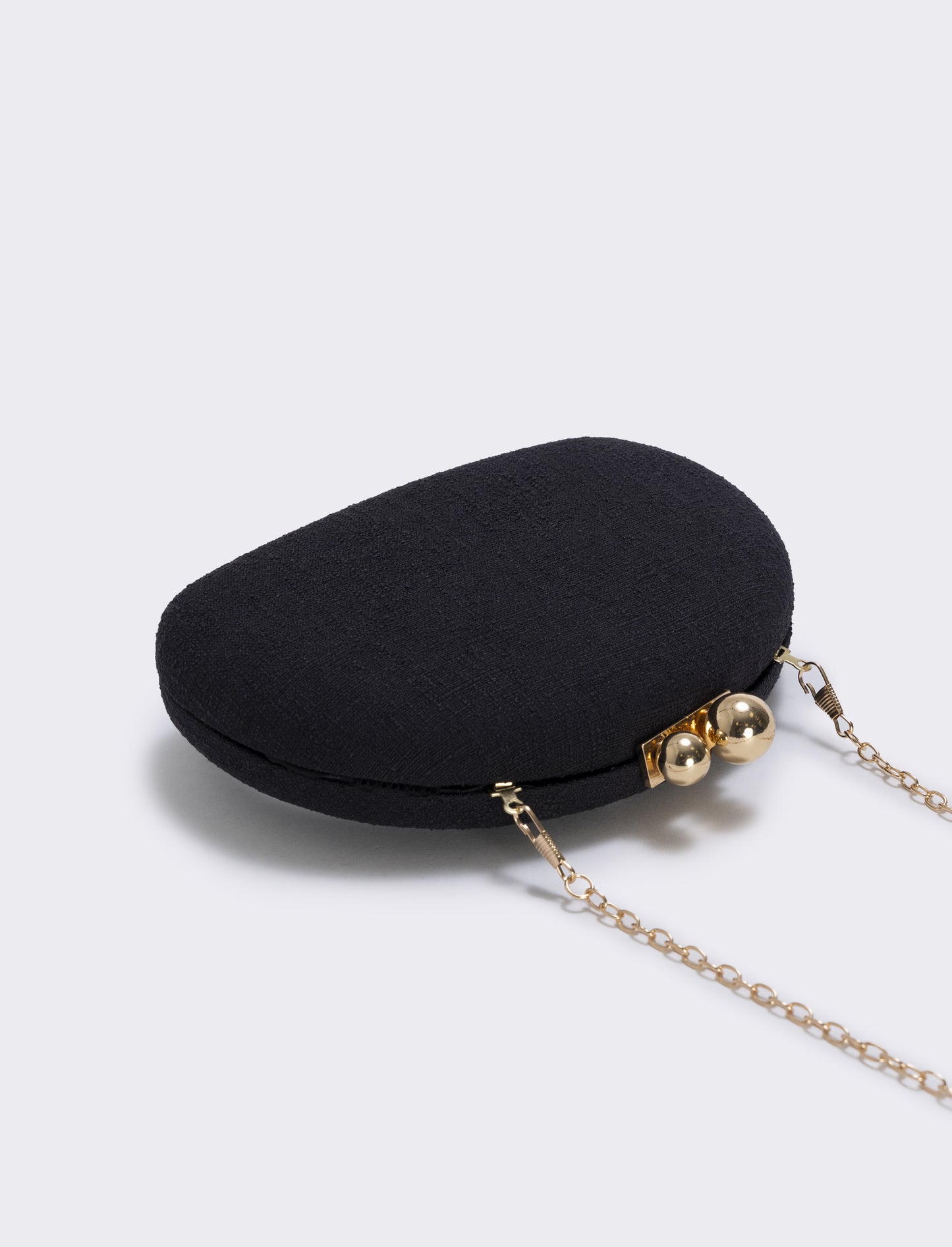 Borsetta clutch rigida mezzaluna in tessuto - Nero