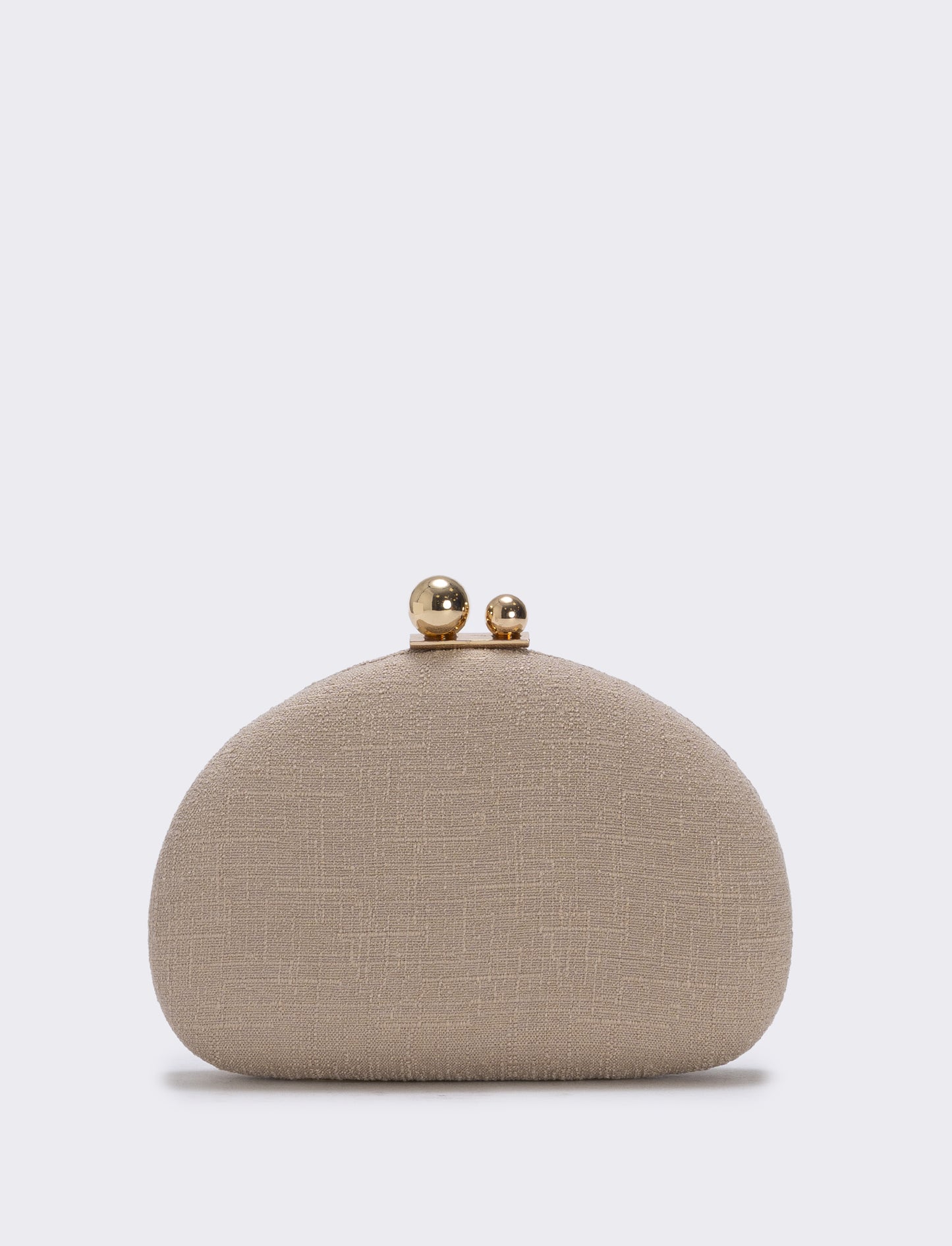 Borsetta clutch rigida mezzaluna in tessuto - Beige