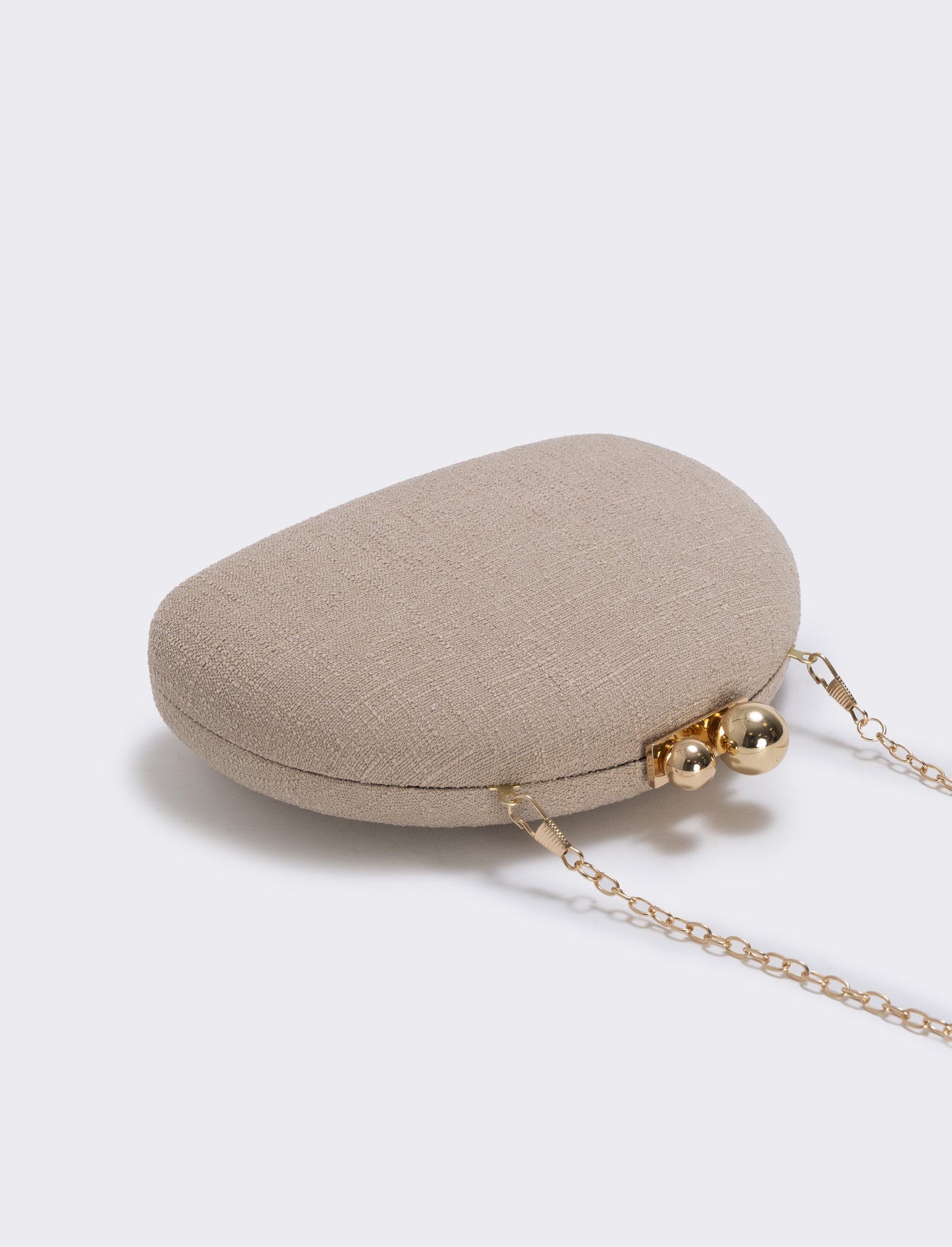 Borsetta clutch rigida mezzaluna in tessuto - Beige