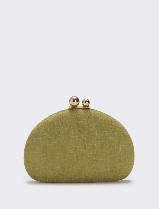 Borsetta clutch rigida mezzaluna in tessuto - Verde oliva