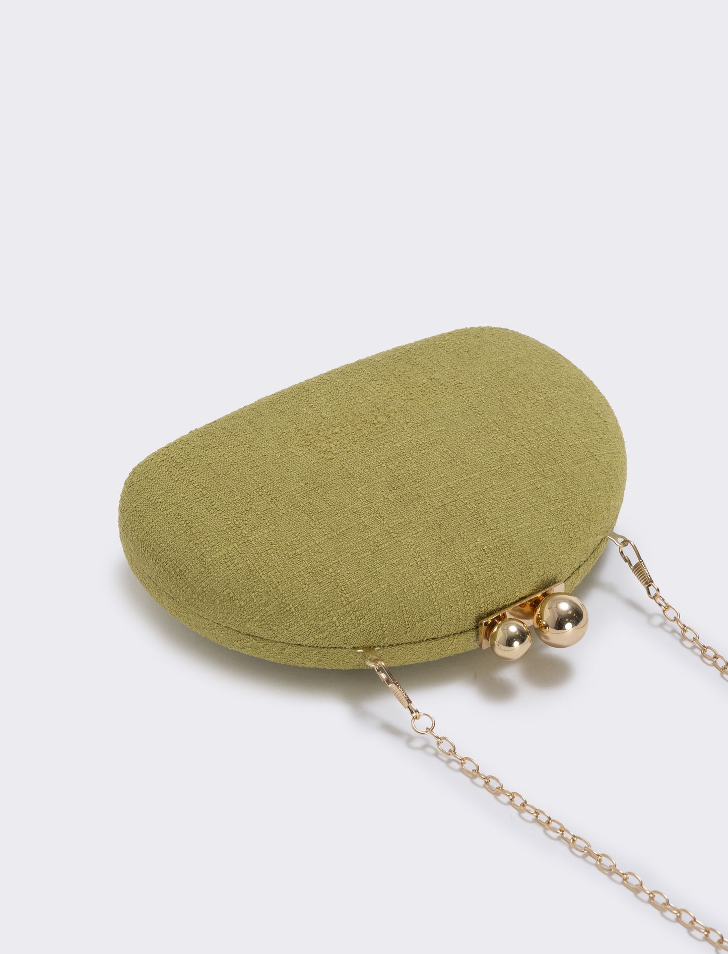 Borsetta clutch rigida mezzaluna in tessuto - Verde oliva