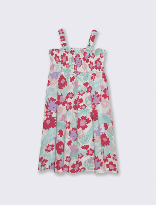 Floral Cotton Dress for Girls - Multicolor