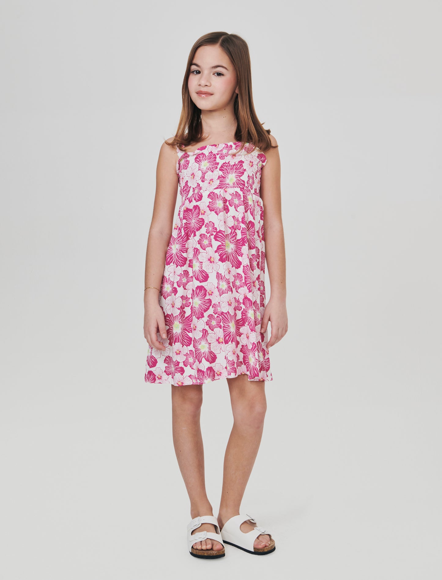 Abito da bambina floreale in cotone - Fuxia