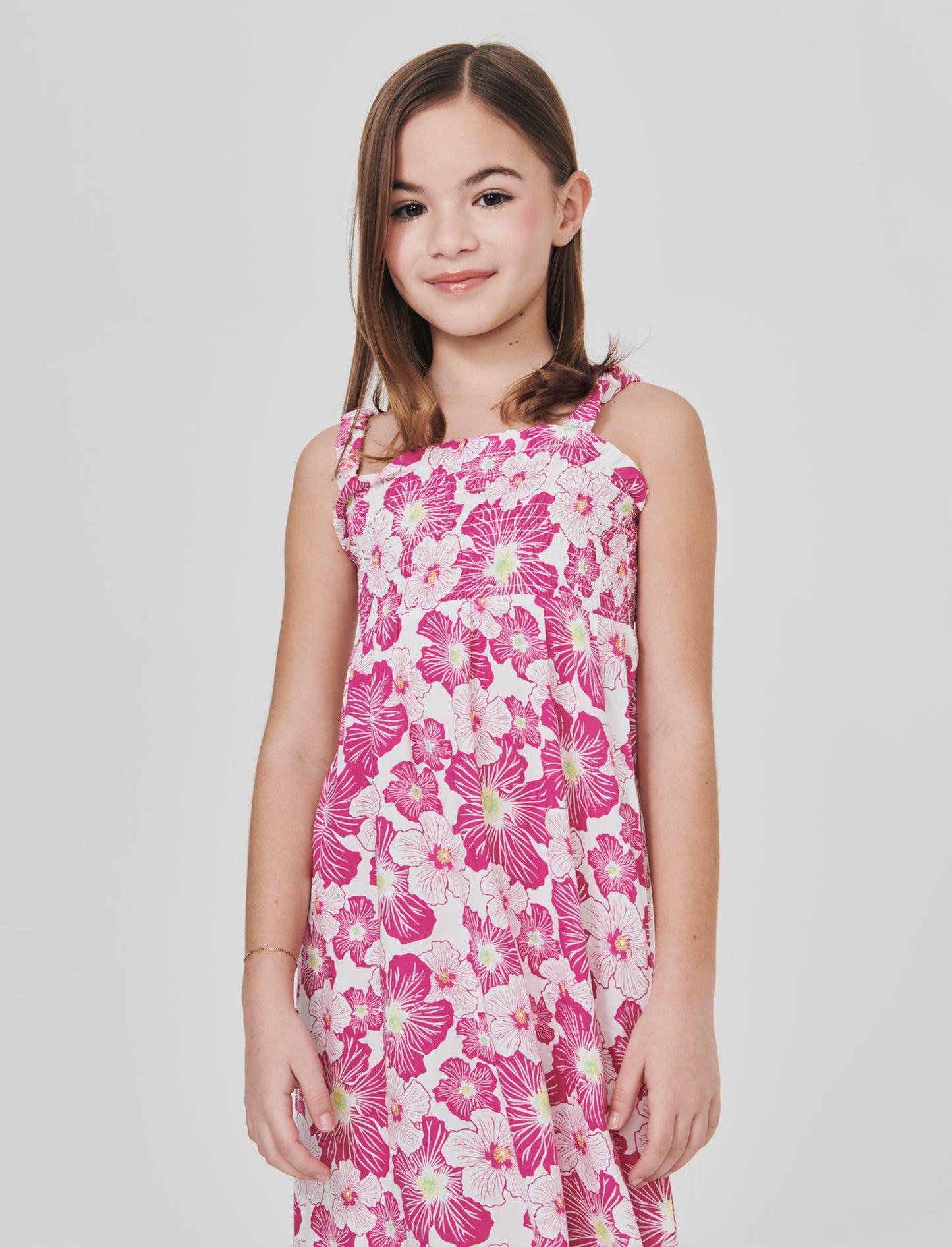 Abito da bambina floreale in cotone - Fuxia