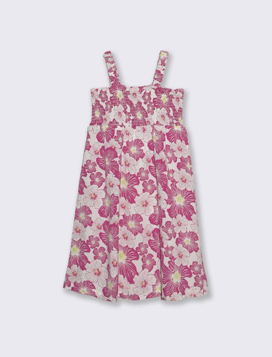 Floral Cotton Dress for Girls - Fuxia