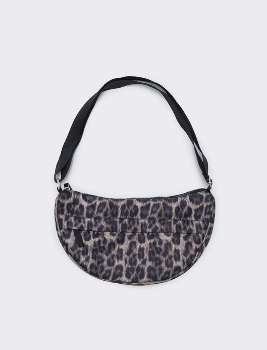 Borsa mezzaluna in nylon con tracolla - Leopardato