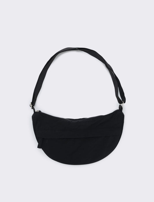 Borsa mezzaluna in nylon con tracolla - Nero