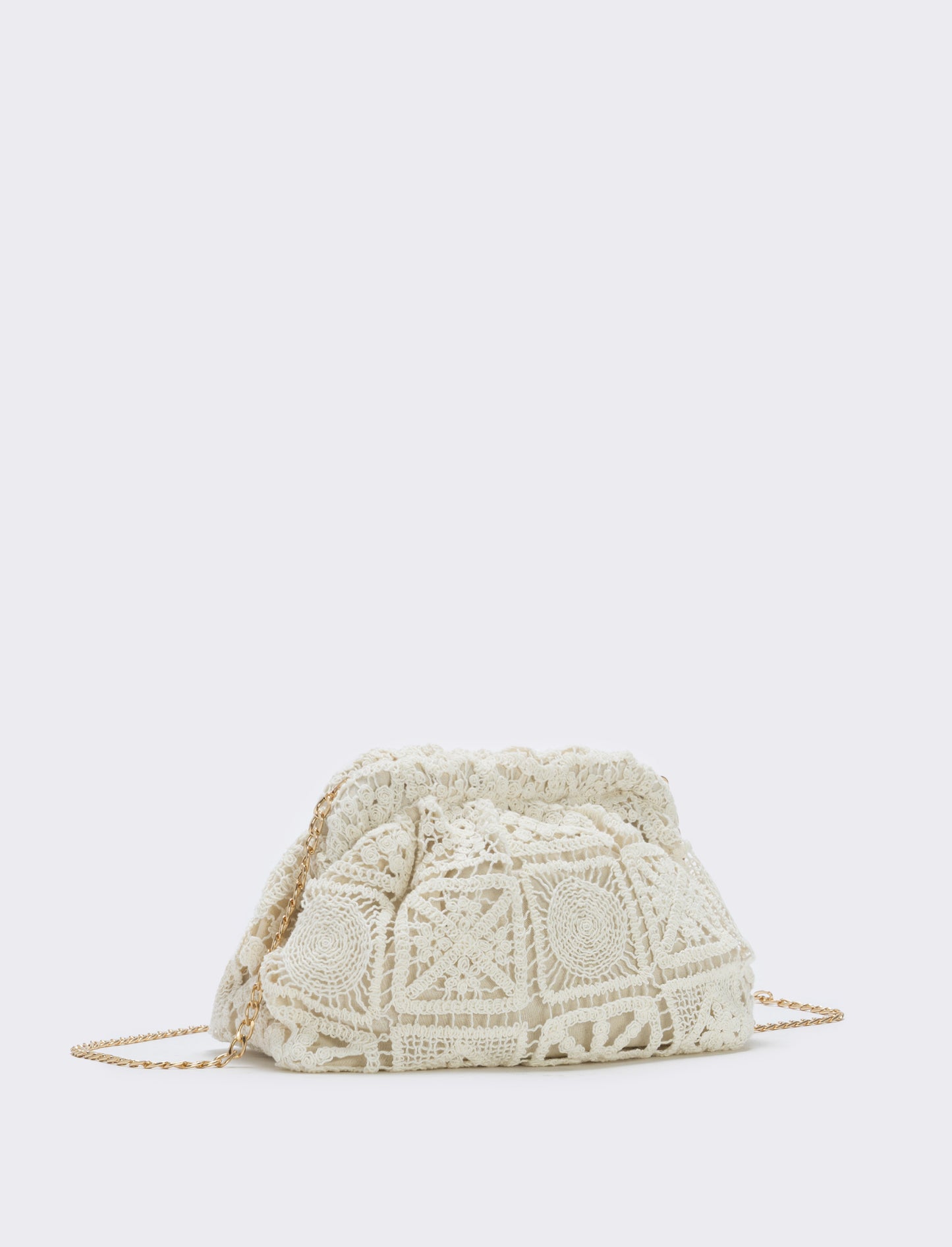 Borsetta clutch morbida in tessuti vari - Bianco sporco