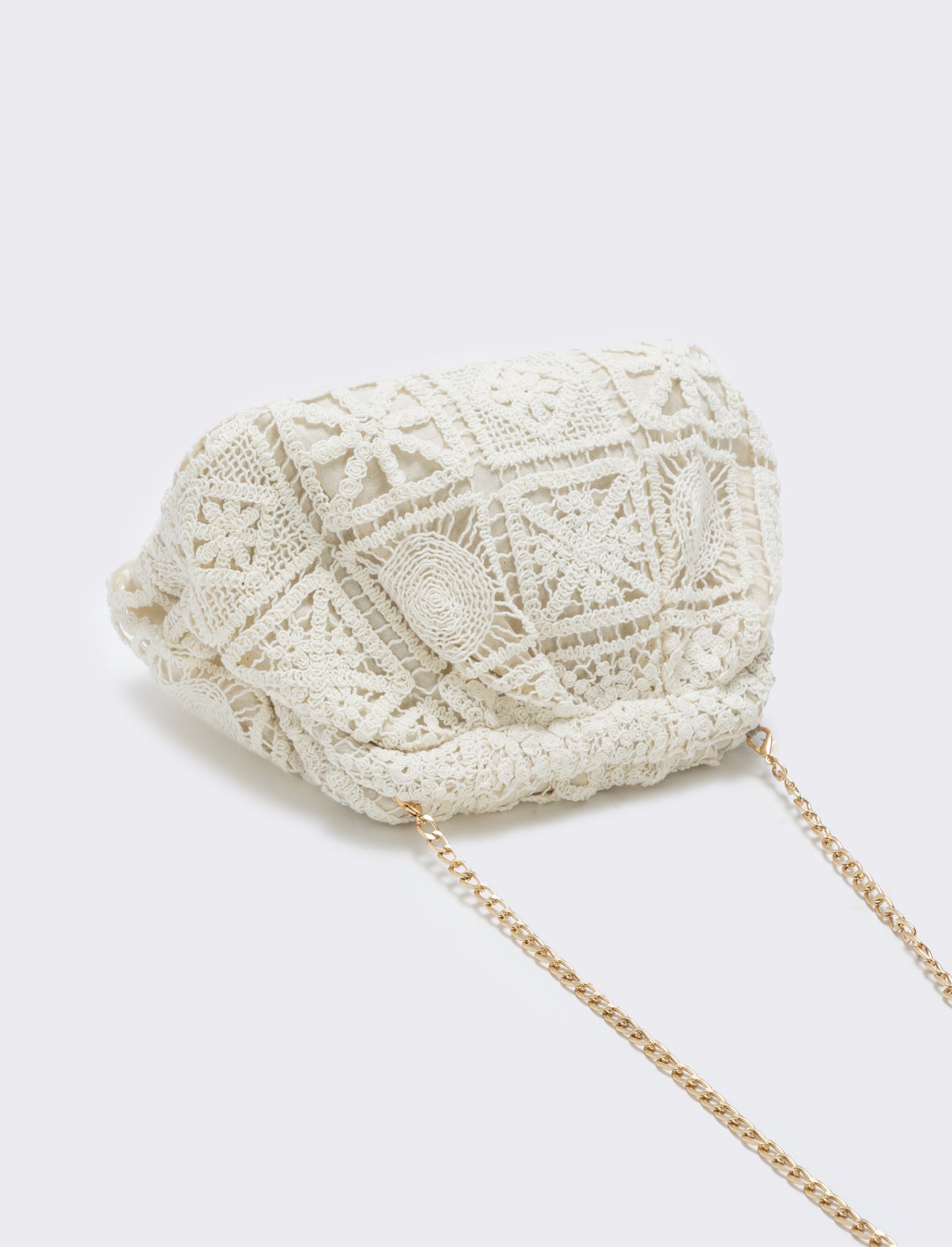 Borsetta clutch morbida in tessuti vari - Bianco sporco