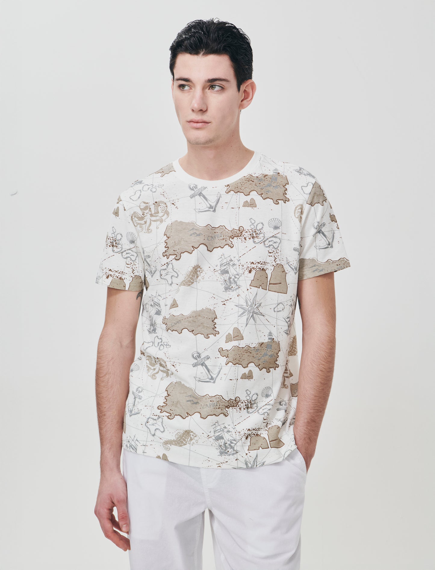 T-shirt in cotone con stampa all over - Bianco