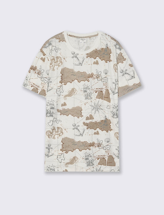T-shirt in cotone con stampa all over - Bianco