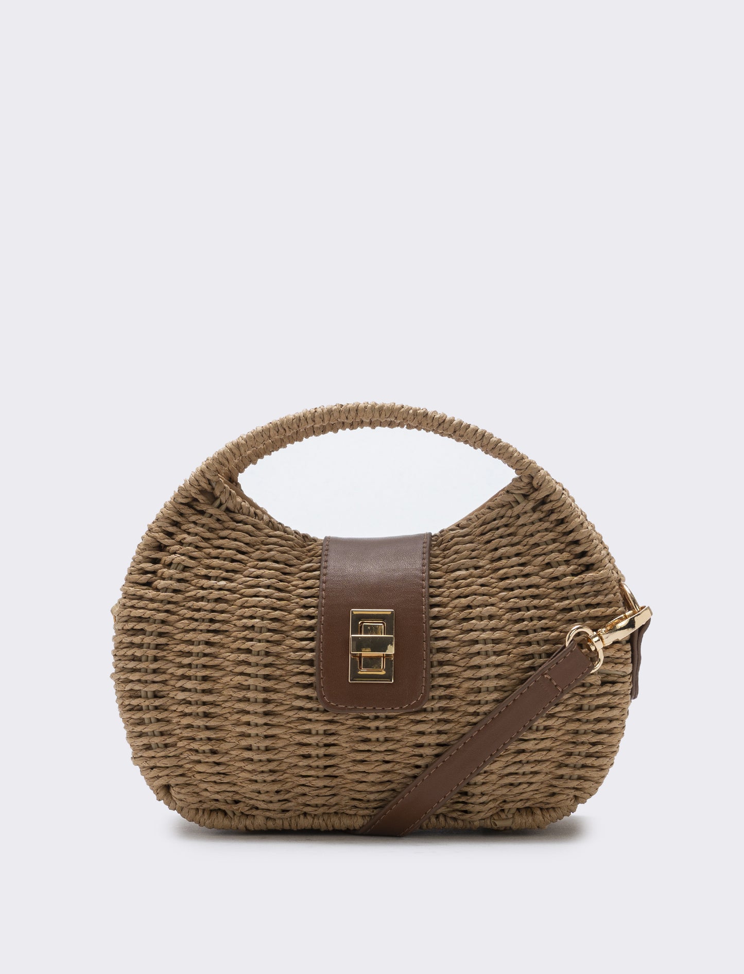 Borsa in paglia rigida con tracolla - Bianco natural