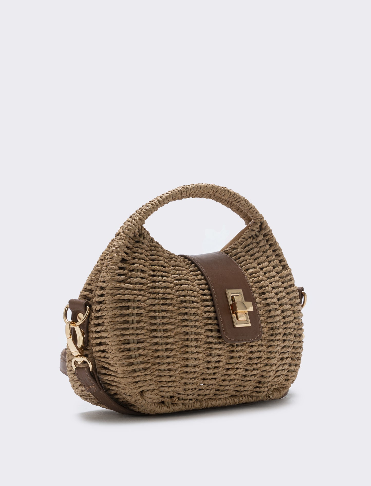 Borsa in paglia rigida con tracolla - Bianco natural