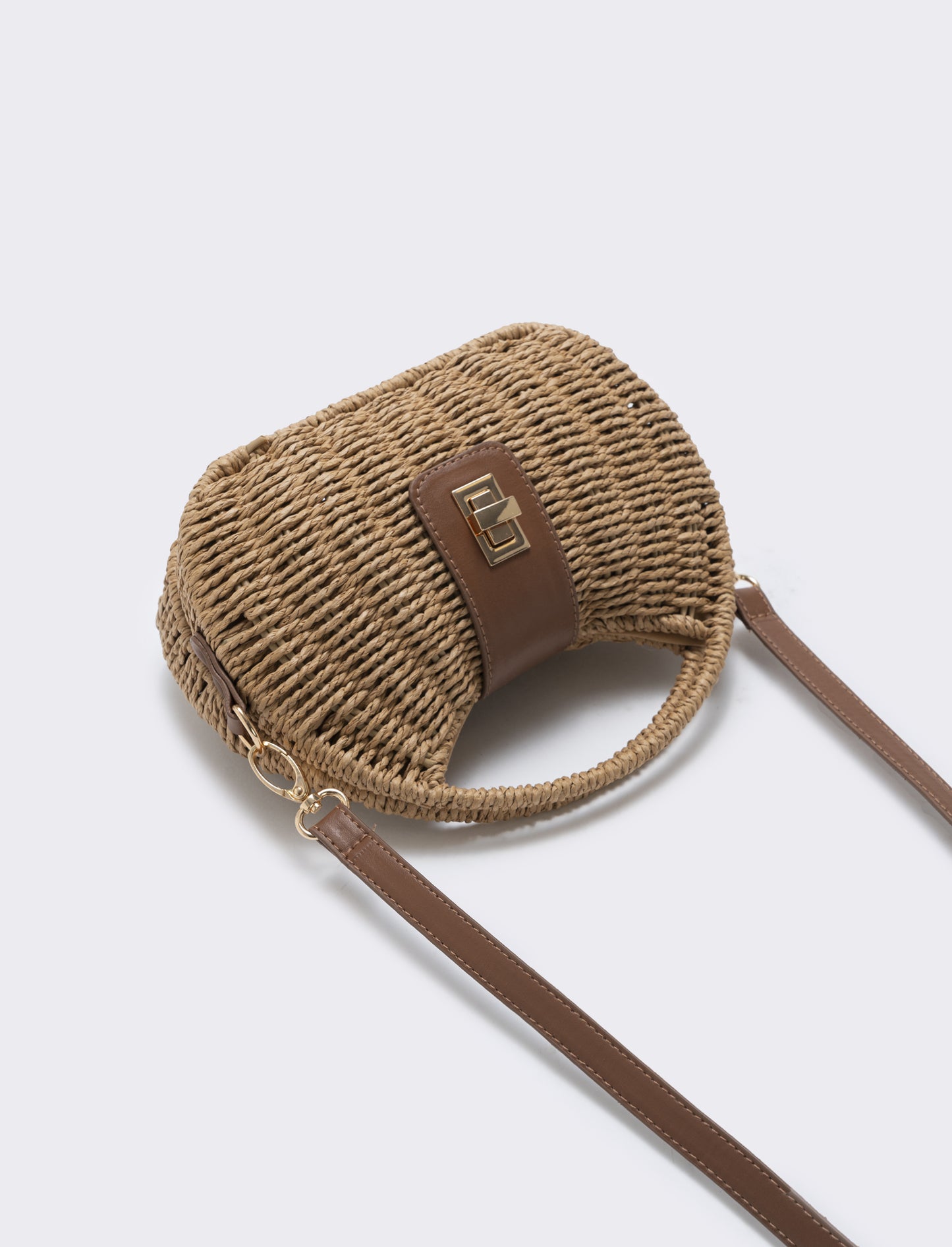 Borsa in paglia rigida con tracolla - Bianco natural