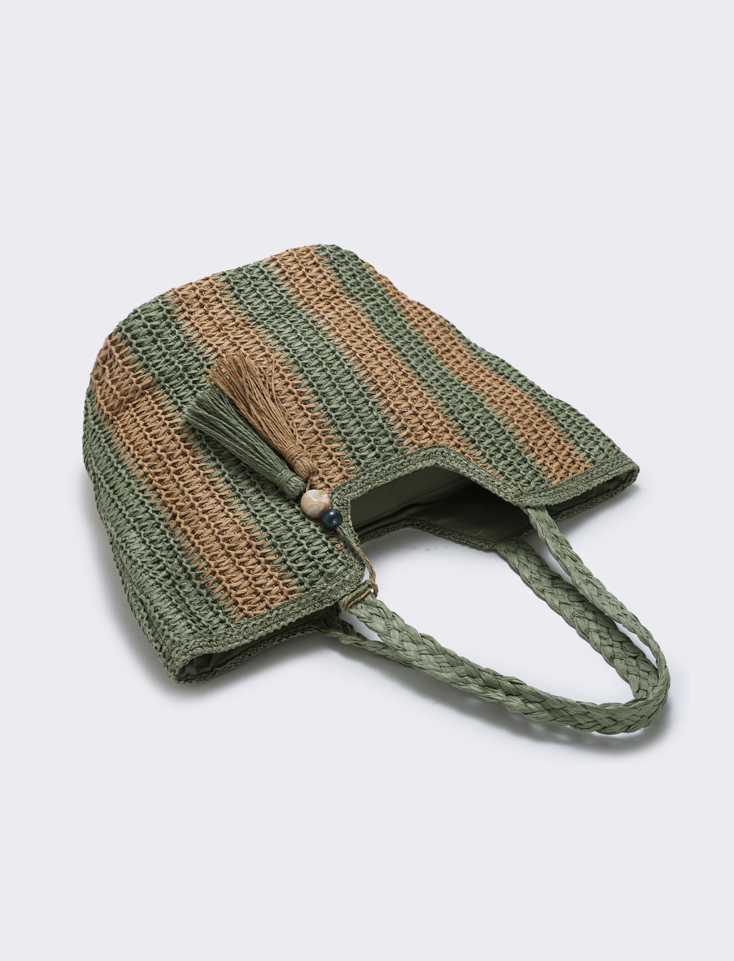 Borsa shopper in paglia a righe - Verde